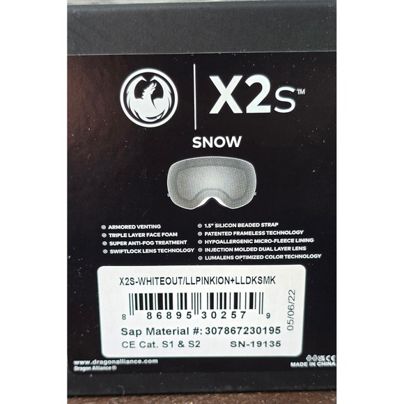 Dragon X2s Snow Goggles Whiteout Lumalens Pink Ion + Bonus Lens Swiftlock NEW - Picture 3 of 6